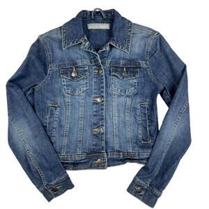 Liquid X Jean Jacket Womens Small Blue Solid Denim Cotton Collared Trucker